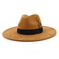 LIDHAY Big Wide Brim Fedora Hats for Women Men Western Suede Hat Panama Hat Outdoor Hats - color: Khaki