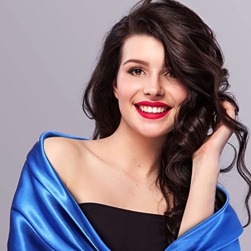 SATINIOR 35 Inch Silky Head Scarf 2 Pcs Large Square Neck Scarf Sleeping Hair Wrapping Satin Bandana for Women - color: Royal Blue, Brown, style: Classic