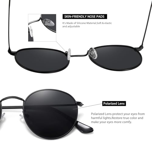 MEETSUN Round Polarized Sunglasses for Women Men Classic Retro Metal Frame Sun Glasses UV Protection - color: (3 Pack) Gold/Grey + Black/Grey + Gold/Brown