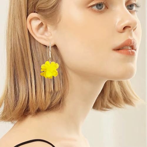 Boho Flower Dangle Earrings for Women Long Drop Resin Acrylic Tiered Petal Statement Earrings Handmade Lightweight Vintage Floral Chunky Drop Jewelry - color: Yellow