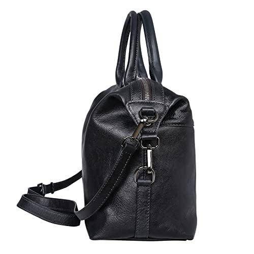 Iswee Genuine Leather Satchel Tote Bag Top Handle Handbag Designer Shoulder Bag Large Capacity Cross Body Bag - color: Black