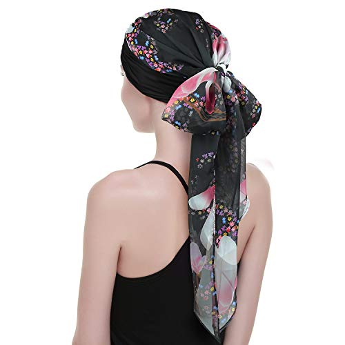 Chemo Headwear Turbans for Women Long Hair Head Scarf Headwraps Cancer Hats - color: Burgundy Black