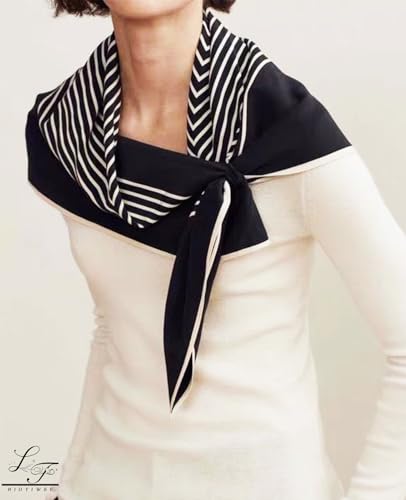 Hioyiwse Head Scarf For Women Hair Bandana 35" Large Square Satin Wrap Sleeping Neck Silk Satin Hair Scarves Lightweight - color: F1-black With White Stripes(35*35inch）