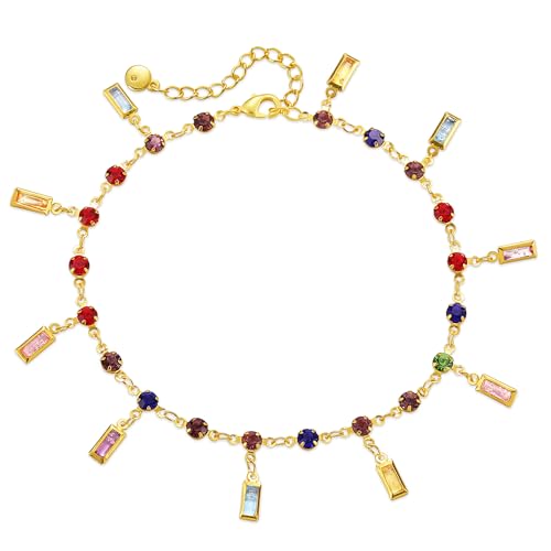 Yumikoo 18k Gold Plated Anklet Ankle Bracelets for Women - style: Colorful Round Square Diamonds