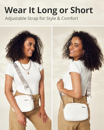 Vantamo Premium Quilted Crossbody Bags for Women with Anti-Pickpocket Clip, Vegan Leather Handbags, Travel Purses for Women - color: Shoulder Bag Snow Jacquard Strap