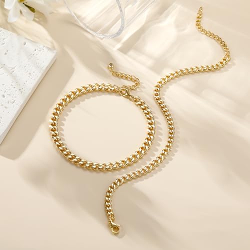 Ritach Ankle Bracelets for Women - Silver/Gold Plated Stainless Steel Anklets for Women Waterproof Layered Cuban Link Figaro Chain Heart Anklets Set Summer Beach Jewelry Gifts - color: Gold-Layered Cuban Chain