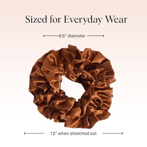 Kitsch Recycled Satin Ruffle Scrunchie – Gentle Hair Scrunchie for Women, Eco-Friendly Hair Tie No Damage, Stylish Ponytail Holder | Ideal Gifts for Women - Camel - color: Camel