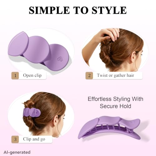 Medium Flat Hair Clips for Women, French Claw Clips Strong Hold for Thick & Thin Hair, Duckbill Hair Clips Non Slip for Driving Yoga - Green, Purple, Blue, White, 4pcs - color: Green, Purple, Blue, White