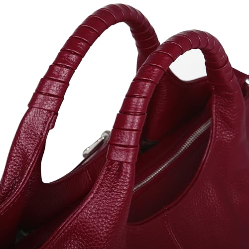 Iswee Genuine Leather Shoulder Bags Purses and Handbags for Women Satchel Designer Cross Body Hobo Medium Size Tote - color: Wine