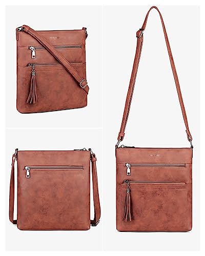 MASINTOR Crossbody Purses for Women, Multi Pocket Casual Crossbody Bag, Adjustable Strap Shoulder Bag with Tassel - color: Retro Red Coffee
