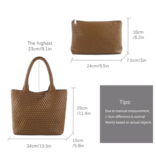 Hand Woven Bag Tote BagS For Women Top Handle Shoulder Vegan Leather Large Travel Beach Hobo Handbag - color: Brown