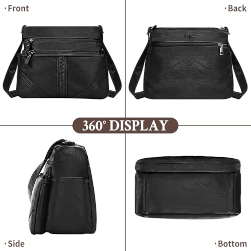 ELDA Crossbody Bags For Women Pocketbooks Soft PU Leather Purses and Handbags Multi Pocket Shoulder Bag - color: X-black