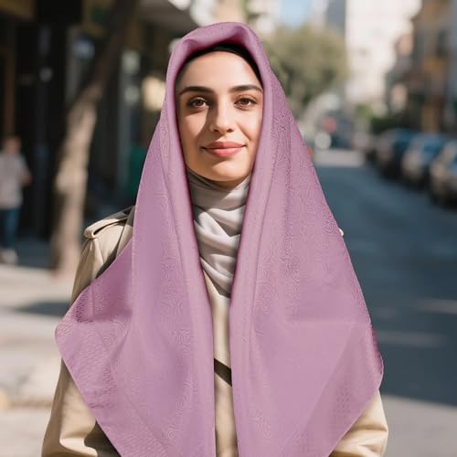 35” Satin Large Square Head Scarves-Like Silk Satin Scarf for Hair Wrapping at Night Bandana Square Scarf for Sleeping - color: Jacquard-purple
