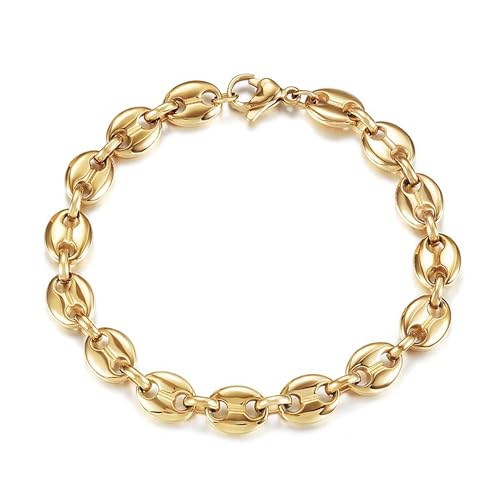 CIUNOFOR 14K Gold Filled Coffee Bean Bracelets for Women, Link Chain Classic Charm Puff Mariner Bracelet, Coffee Bean Jewelry for Adults, Comfort fit for 6.5”–7.5” wrists, Gift for Her
