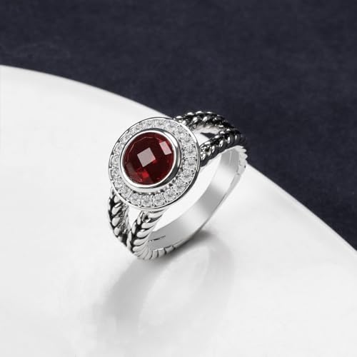 Designer Inspired Twisted Cable Statement Rings for Women Fashion Jewelry 8 MM CZ Split Shank Cable Ring Gift - color: Red