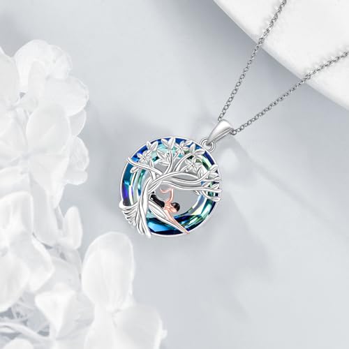 YFN Tree of Life Necklace Sterling Silver Crystal Jewelry Graduation Birthday Gifts for Women - color: Swim