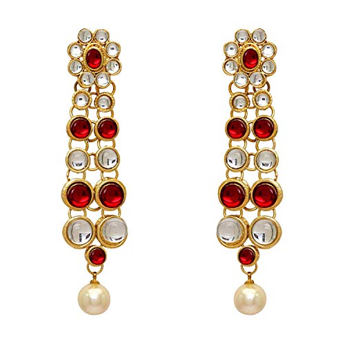 Aheli Indian Bollywood Style Wedding Faux Kundan Necklace with Earrings Set Ethnic Bharatanatyam jewellery set Gift for Women - color: Maroon & White