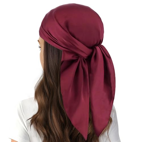 vimate Head Scarf for Women Hair 27'' Square Satin Silk Feeling Bnadana Neck Scarf Handbag Accessories Etc - color: C104#. Burgundy