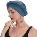 ZLYC Chemo Headwear for Women Pre Tied Turban Headwear Lightweight Beanie Hat - color: Braid Haze Blue