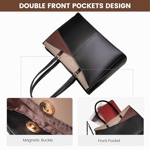 LOVEVOOK Laptop Bag for Women, 15.6 inch Laptop Tote Work Teacher Bags Cancas Computer Shoulder Bag,Black/Coffee/Light Brown - color: Black/Coffee/Light Brown 15.6 Inch, size: 15.6 inch