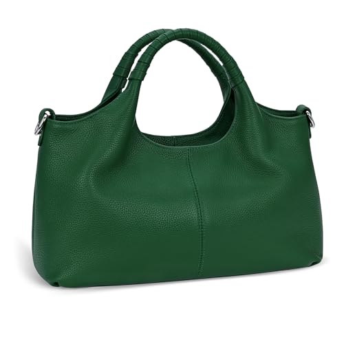 Iswee Genuine Leather Shoulder Bags Purses and Handbags for Women Satchel Designer Cross Body Hobo Medium Size Tote - color: Green