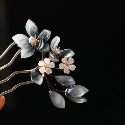 Black Orchid Hairpin Chinese Hanfu and Style Hair Retro Flower with Metal Handmade Hair Clip Hair Accessories for Women Girls Long Hair (Black Orchid) - color: Black Orchid