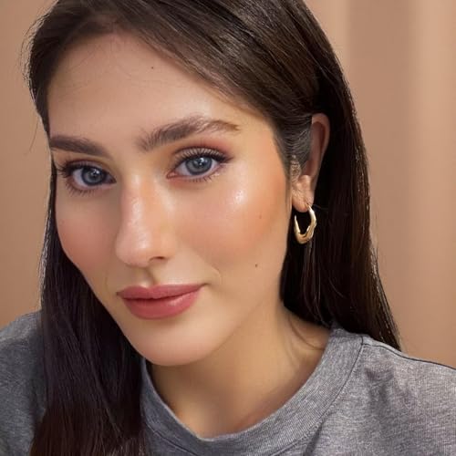 RENAIZ Bold Statement Hoop & Stud Earrings for Women – 14K Gold & Rhodium Plated Maximalist Jewelry, Chunky Geometric Boho Earrings, Hypoallergenic Non-Tarnish Trendy Gift - color: Yellow Gold, style: Wavy Irregular