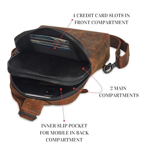 Leather Sling Bag for Women Genuine Crossbody Purse Small Trendy Cross Over Chest with Phone and Credit Card Slots (Cognac Crazy Horse) - color: Cognac Crazy Horse