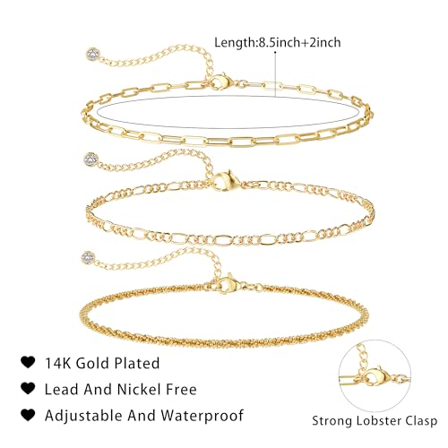Ankle Bracelets for Women Gold/Silver Plated Anklets for Women Cuban Snake Beads Figaro Paperclip Box Link Chain Layered Anklet Set Dainty Fashion Waterproof Anklet Jewelry Gift for Women