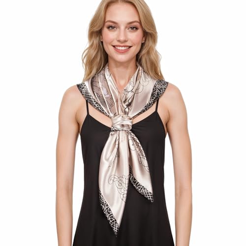RIIQIICHY Head Scarf for Women Like Silk Scarf Hair Scarf Printed Square Scarf Bandanas for Women 35 Inches - color: Light Grayish Pink/Grey/Light Brown