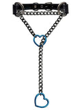 Black Leather Choker Collar For Women, Handmade Heart Slip Chain Choker Long Necklace with Adjustable Buckle - color: B-Black-Black-Blue, size: 18''chain