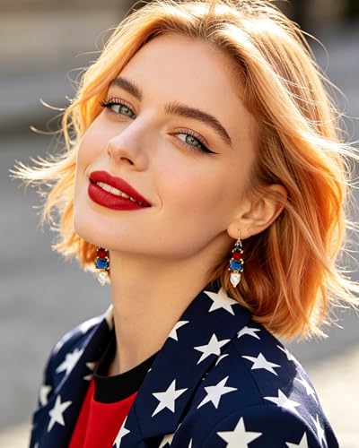 Colorful Cubic Zirconia Dangle Earrings for Women Multicolor Crystal Earrings Rainbow Cz Dangling for Birthstone Jewelry - color: Red and Blue