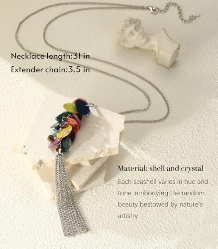 Noessla Boho Long Pendant Necklaces for Women Silver Tassel Long Necklace Sweater Chain Mothers Day Gifts Silver Costume Jewelry for Women - color: 81-Colorful