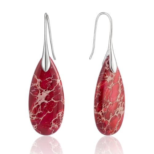 SELOVO Stone Fishhook Dangle Drop Earrings Statement Earrings for Women Stone - color: Red-Silver Color Hook