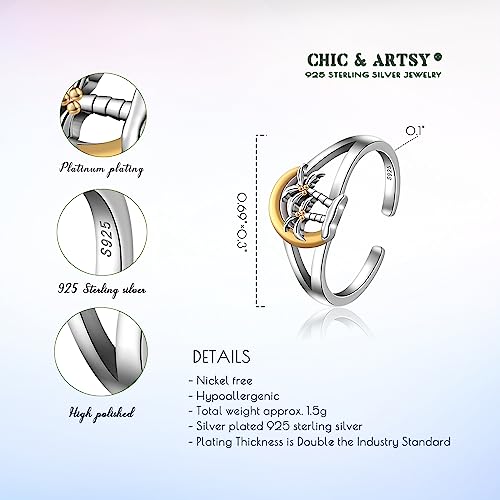 CHIC & ARTSY 925 Sterling Silver Open Toe Ring for Women - Lightweight Comfortable Yoga Toe Rings, Adjustable Stackable Toe Rings, Boho Coastal Vacation Beach Foot Jewellery - color: 3# Palm trees ring