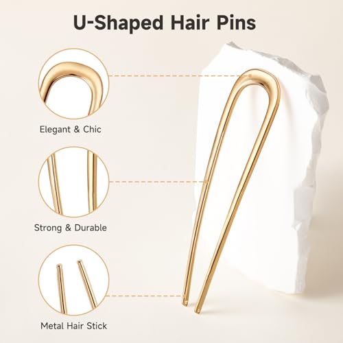 3 PCS French Hair Pins for Women, Metal Hair Pins for Buns, French Twists and Updos, Hair Styling Pins for Thick and Thin Hair, Gold Hair Accessories - color: Gold