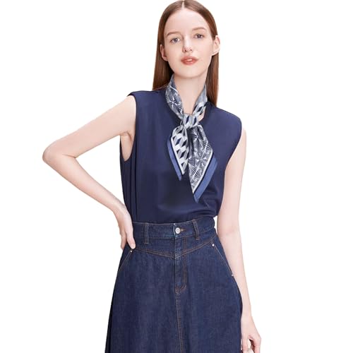 Relang Fashion Silk Satin Head Scarf for Women Hair Bandana Hair Scarf Wrap Neck Scarf for Women 27.5×27.5 inches - color: Blue Geometric Squares