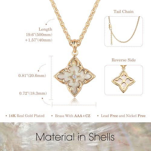 Fettero Gold Clover Necklace for Women Dainty 14K Gold Plated CZ Pendant Necklace Adjustable Chain Choker Charm Colorful Clover Pendant Lucky Necklaces for Women Jewelry - color: White - Mohter of Pearl