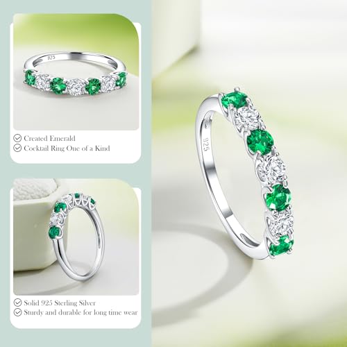 3.5mm Stackable Rings S925 Sterling Silver Created Birthstone & Cubic Zirconia Ring for Women Wedding Bands Anniversary Birthday Jewelry Size 6 to 10(with Box) - color: 05-Created Emerald & CZ-May