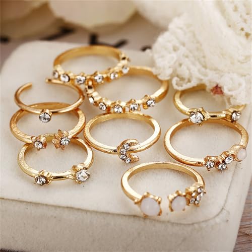 Boho Stackable Rings for Women Trendy Knuckle Joint Finger Knuckle Nail Ring Sets Simple Star Moon Stack Preppy Statement Rings Cute Stuff - style: J-10