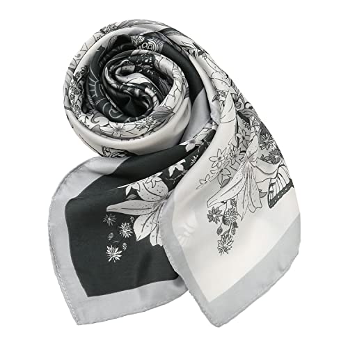 RIIQIICHY Women Head Hair Scarf Like Satin Silk Scarf Sleeping Hair Wrapping Night 27.5" - color: Black/White/Light Grey/Dark Grey