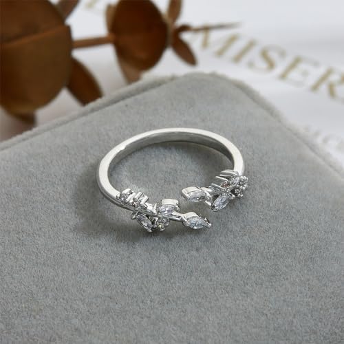 Dainty Rings Open Adjustable Ring Leaf Ring for Women Dainty Stackable Rings for Women - color: Silver