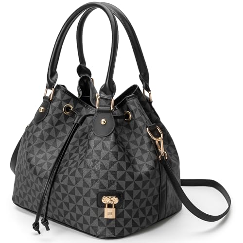 Bucket Purse For Women With Chic West Hobo Style | Drawstring Closure, Shoulder Handbag, Tote Purse, Pockets Design - color: Black