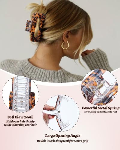 4Pcs Large Acrylic Hair Claw Clips, Nonslip Cute Hair Clips for Thick Hair and Long Hair, Rectangle Marble Claw Clips Hair Accessories for Women and Girls - color: White + Tie-dye