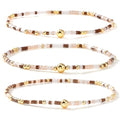 Dainty Gold Plated Tiny Ball Colorful Beaded Stack Bracelets Sets for Women,3Pcs Stackable Cute Bracelet Stretch Trendy Ball Jewelry Friendship Gift - color: brown
