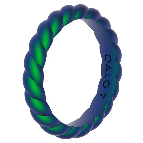 QALO Stackable Rubber Engagement Rings for Women – Flexible Skin-Friendly Silicone Wedding Bands for Her – Lightweight All-Day Wearable Rubber Wedding Ring – Durable Design for Outdoor, Active Use - color: Single B: Holographic Green, size: 6