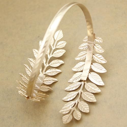 Cool Upper Arm Adjustable Bracelet Open Punk Gothic Cuff Bangle Coil Swirl Leaf Wing Butterfly Silver Gold Armband Minimalist Armlet Vintage Jewelry for Women - color: gold leaf