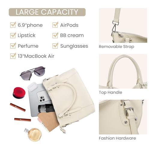 HESHE Genuine Leather Purses and Handbags for Women Tote Shoulder Bag Satchel Purse Top Handle Bags Hobo Crossbody Purse - color: Beige, size: Large
