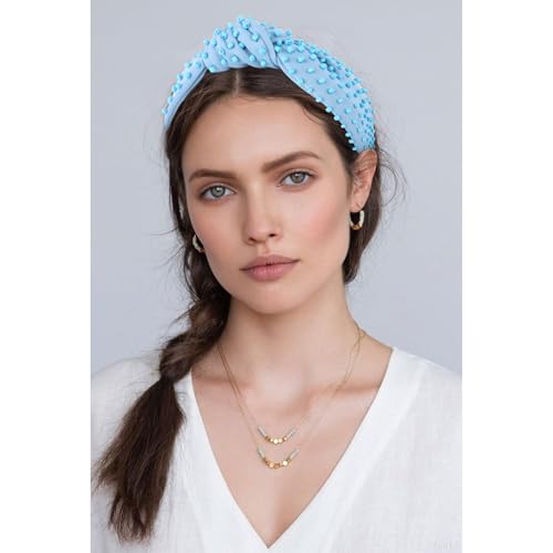 YISSION Light Blue Knotted Headband for Women - Wide Beaded Hair Hoop, Stylish Hair Accessory for Daily Wear, Parties & Casual Outfits - color: Light Blue