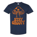 Stay Groovy Mushrooms T-Shirt– Retro Aesthetic Apparel – 100% Cotton Unisex Tee - color: Navy, size: Small